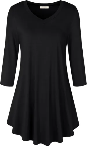 BAISHENGGT Women's V Neck 3/4 Sleeve Tunic Tops for Leggings Casual Dressy T-Shirts Blouses