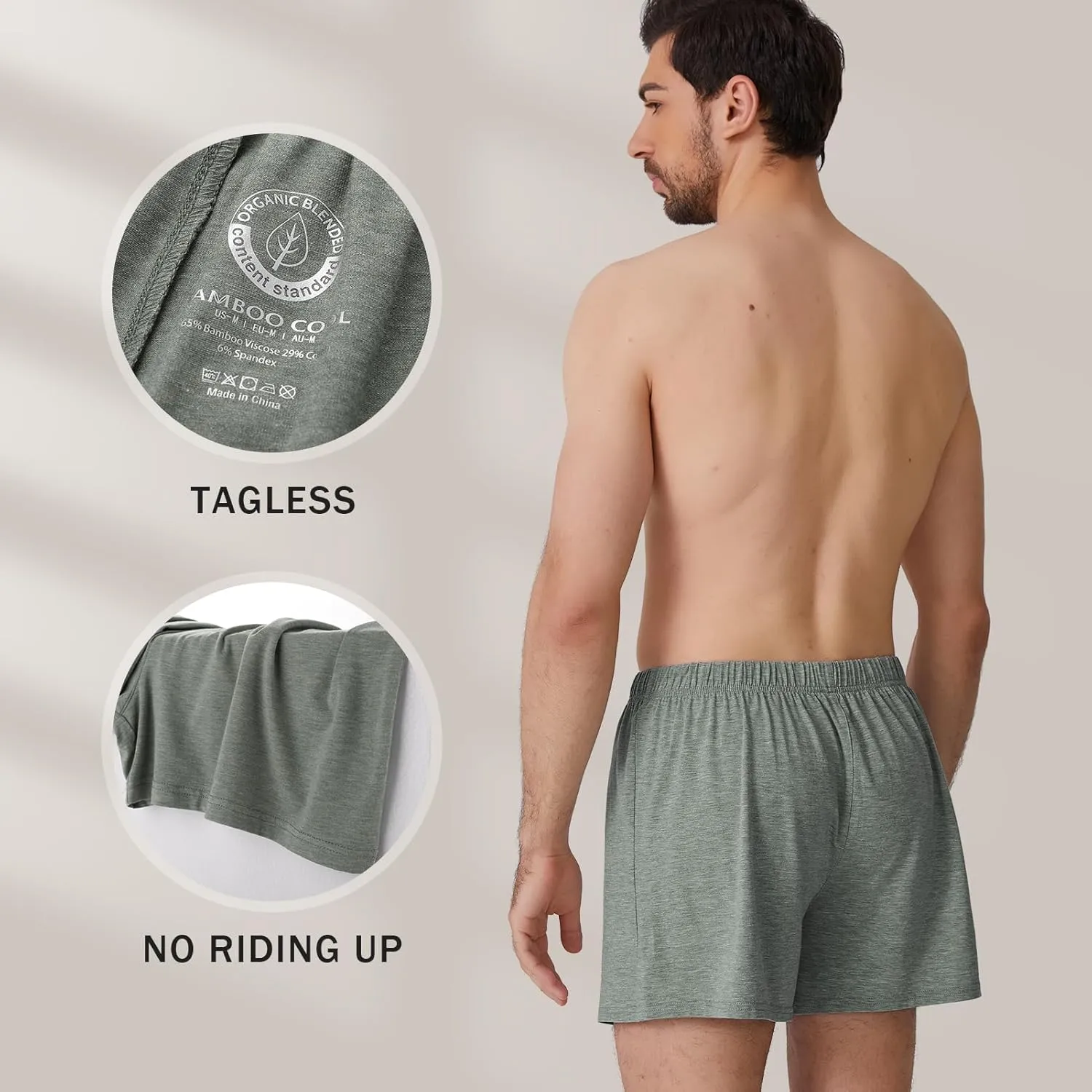 BAMBOO COOL Men's Boxer Short 3-Pack Bamboo Boxers for Men Classic Relaxed Fit Stretch Short