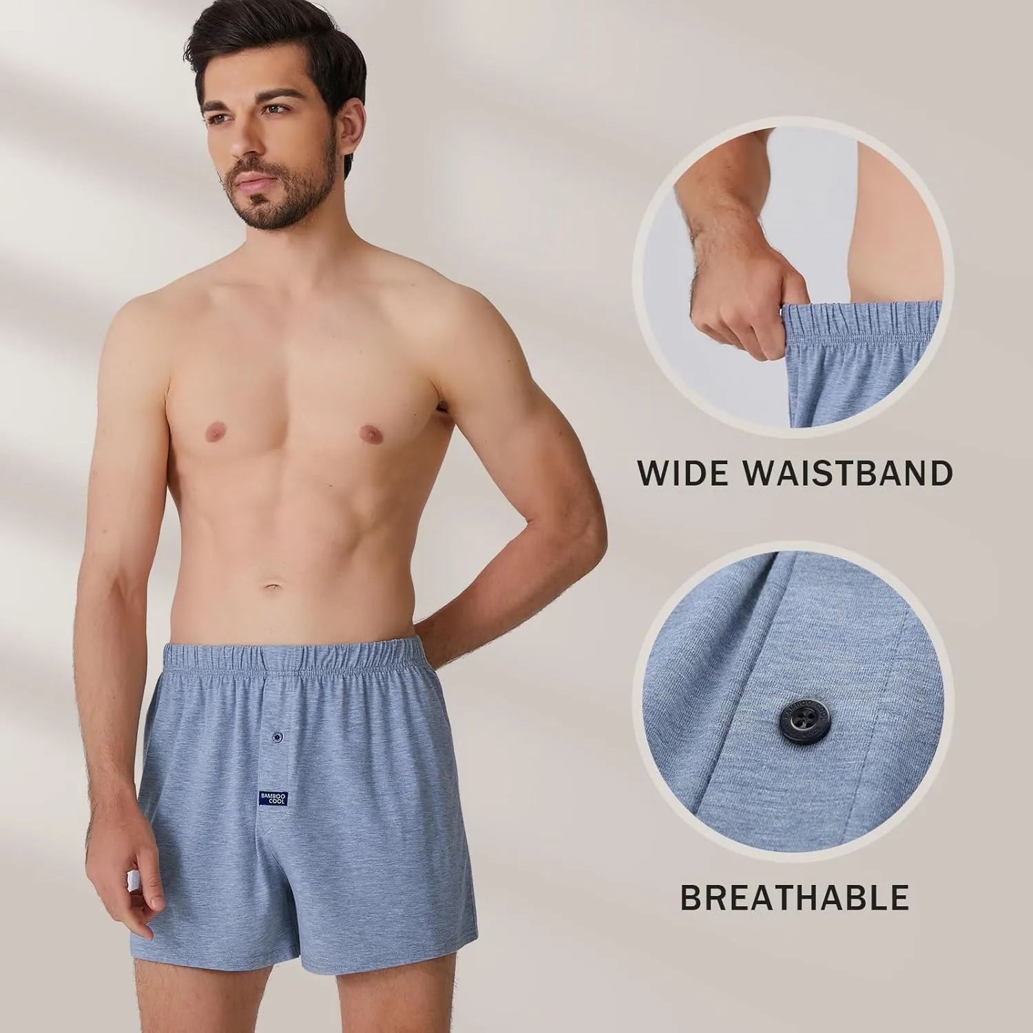 BAMBOO COOL Men's Boxer Short 3-Pack Bamboo Boxers for Men Classic Relaxed Fit Stretch Short