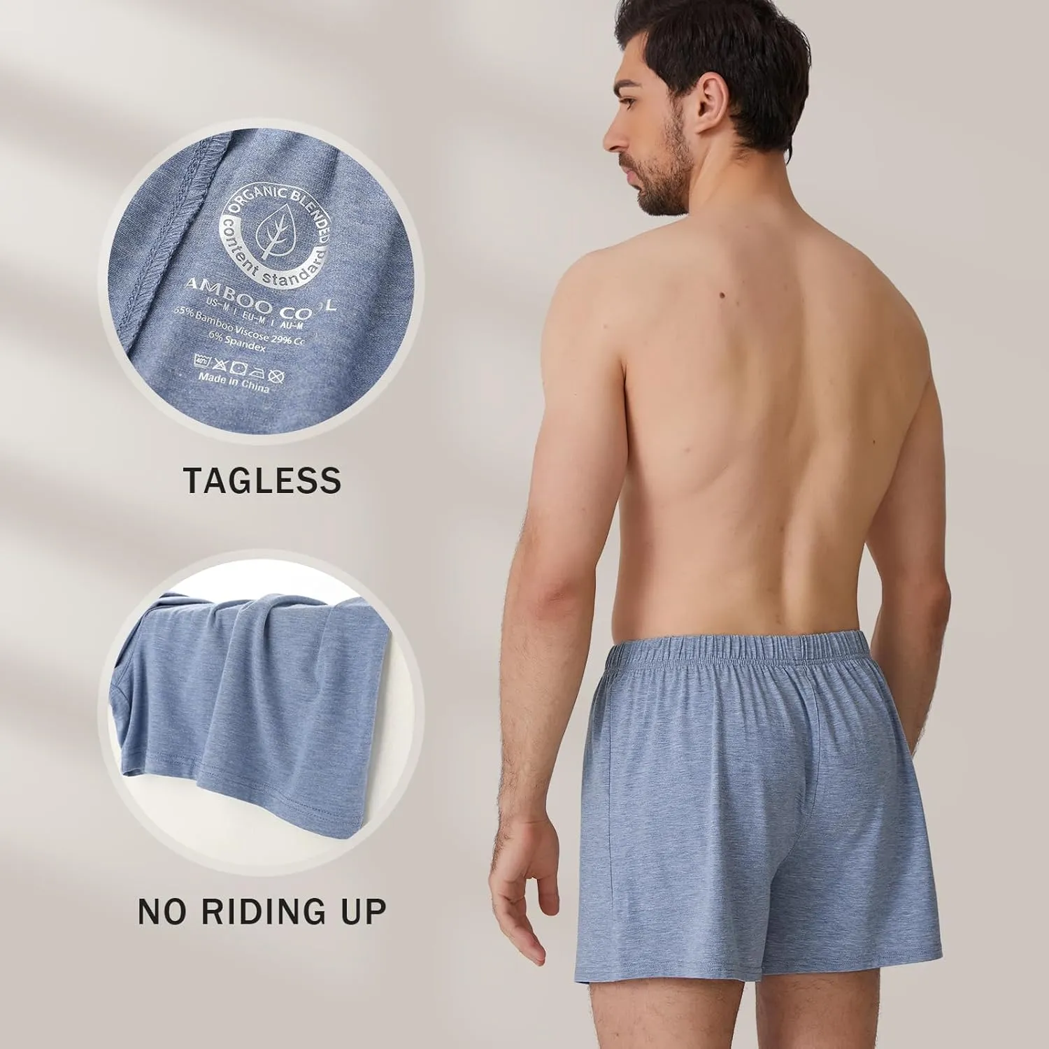 BAMBOO COOL Men's Boxer Short 3-Pack Bamboo Boxers for Men Classic Relaxed Fit Stretch Short