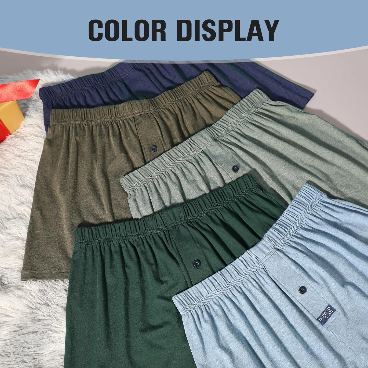 BAMBOO COOL Men's Boxer Short 3-Pack Bamboo Boxers for Men Classic Relaxed Fit Stretch Short