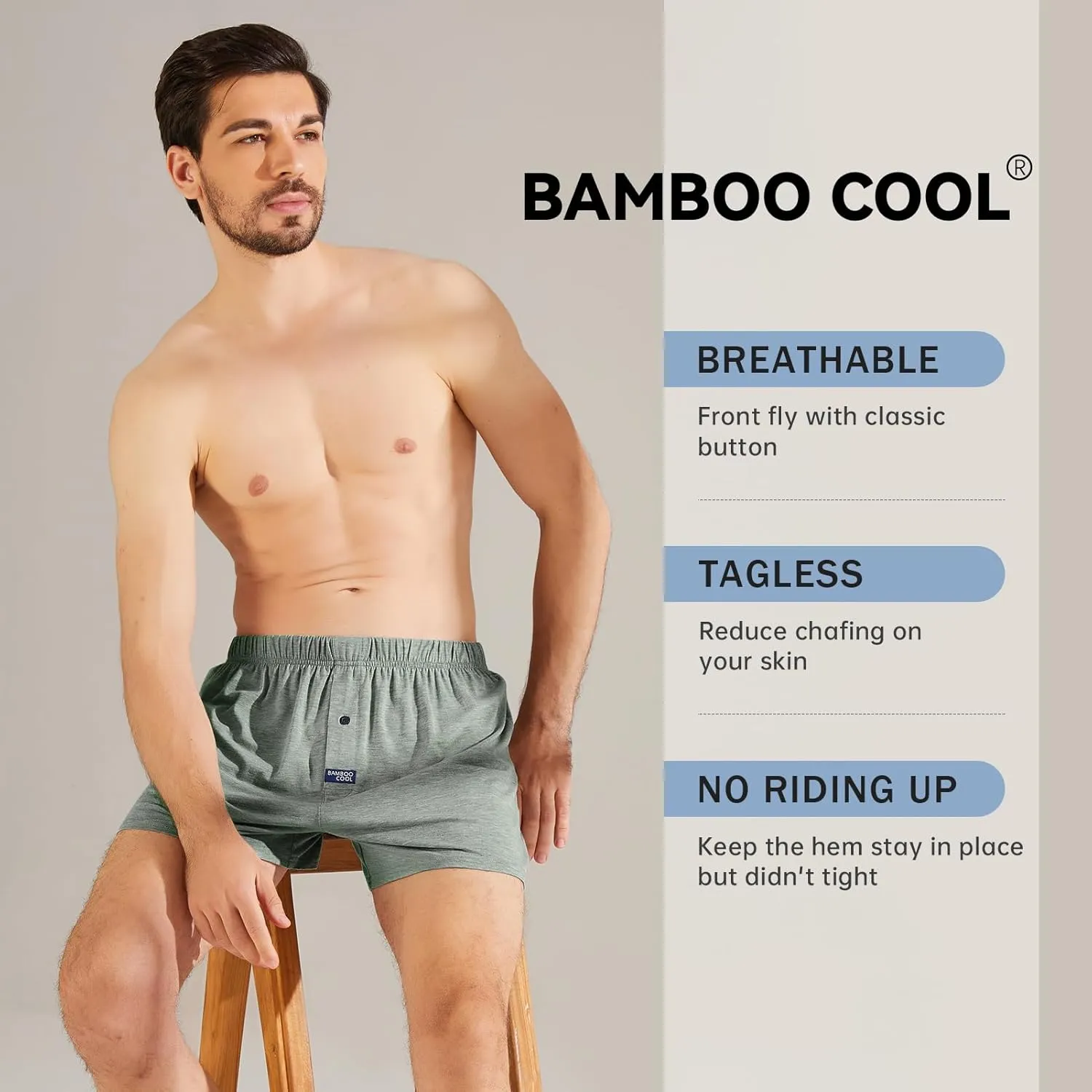 BAMBOO COOL Men's Boxer Short 3-Pack Bamboo Boxers for Men Classic Relaxed Fit Stretch Short