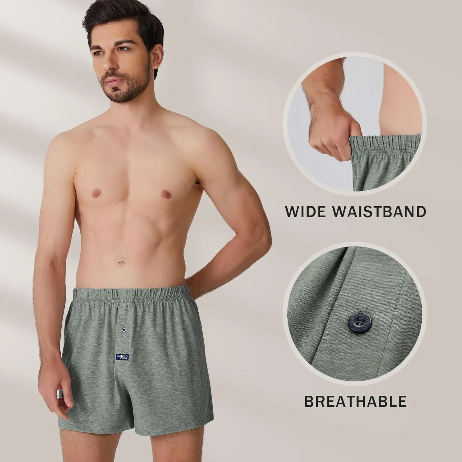 BAMBOO COOL Men's Boxer Short 3-Pack Bamboo Boxers for Men Classic Relaxed Fit Stretch Short