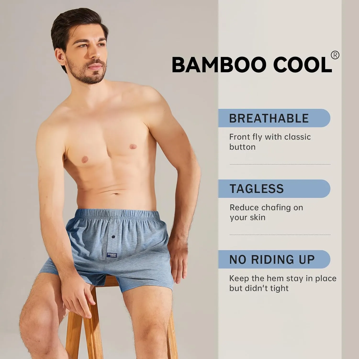 BAMBOO COOL Men's Boxer Short 3-Pack Bamboo Boxers for Men Classic Relaxed Fit Stretch Short