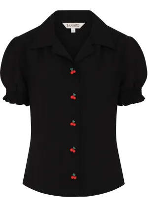 Banned Cherry Button 40's Blouse Black