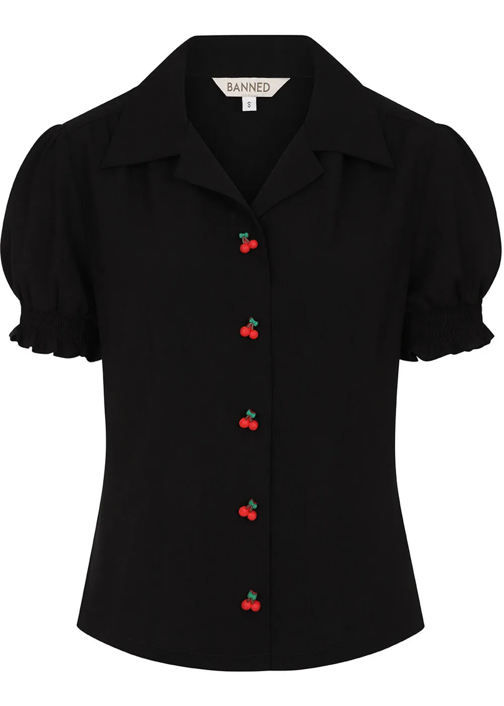 Banned Cherry Button 40's Blouse Black