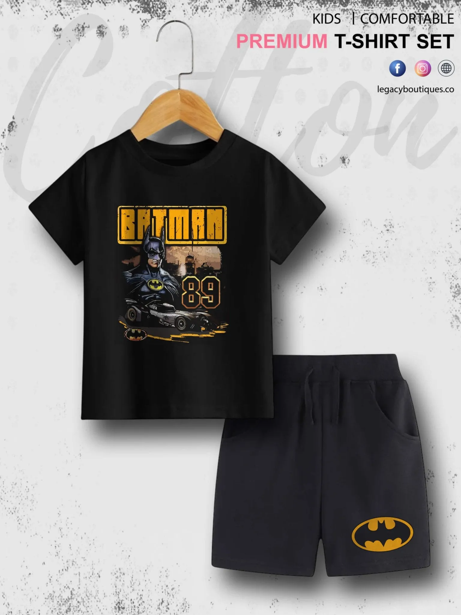 Batman Comic Book Character Printed 6 Month To 6 Year Summer Time Baby & Kids Super Comfy T-shirt Set