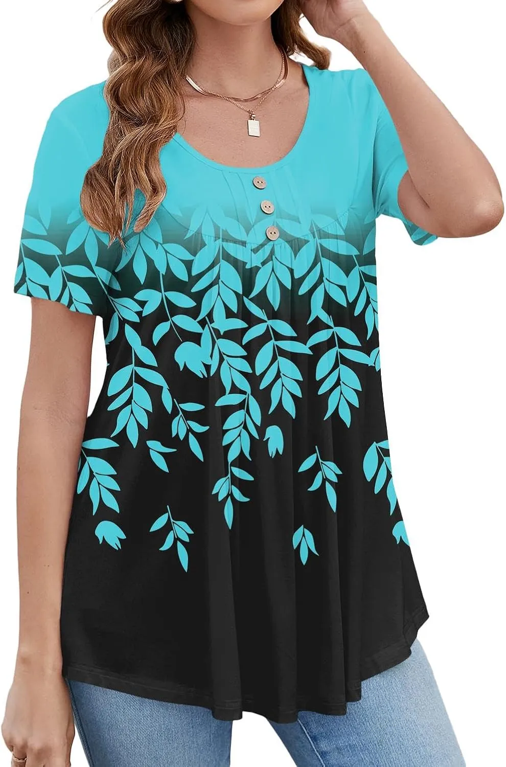BeadChica Women's Tunic Tops For Leggings Short Sleeve Shirts Botton Up Casual Ruched Blouses Clothes