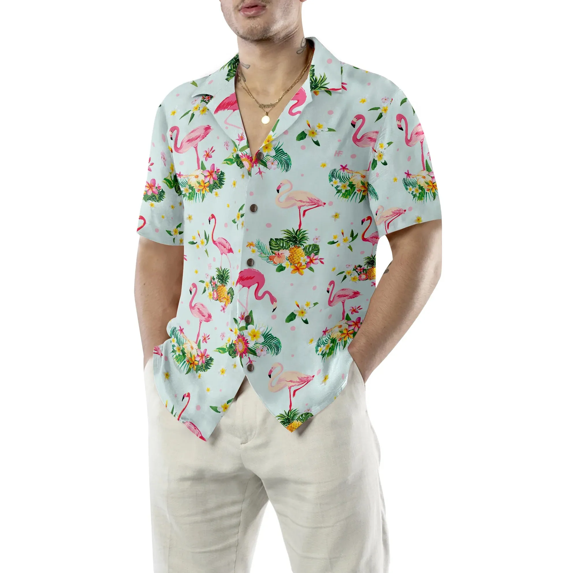 Beautiful Flamingo Shirt For Men Hawaiian Shirt, Tropical Summer, Tropical Flowers And Fruits Aloha Shirt For Men And Women, Perfect Gift For Flamingo Lovers, Friends, Husband, Boyfriend, Family