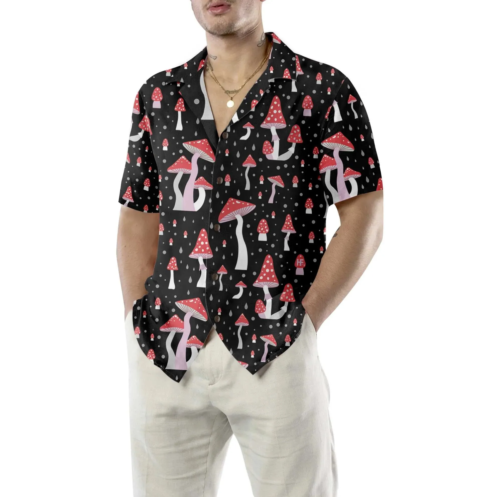 Beautiful Mushroom Hawaiian Shirt, Unique Mushroom Shirt, Mushroom Print Shirt, Pink Mushroom Flamingo Shirt, Best Gift For Lovers, Friends, Boyfriends, Husband, Family
