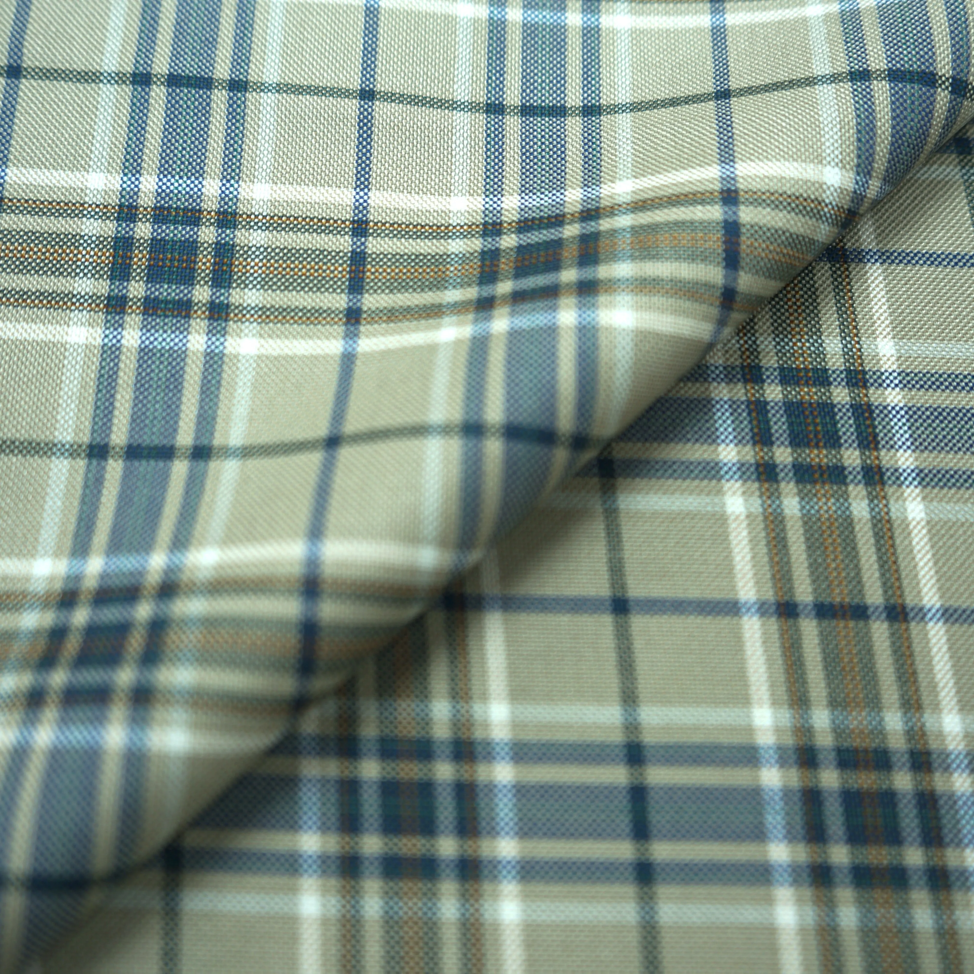 Beige Blue White Classic Checkered Dormeuil Wool DorSilk Fabric