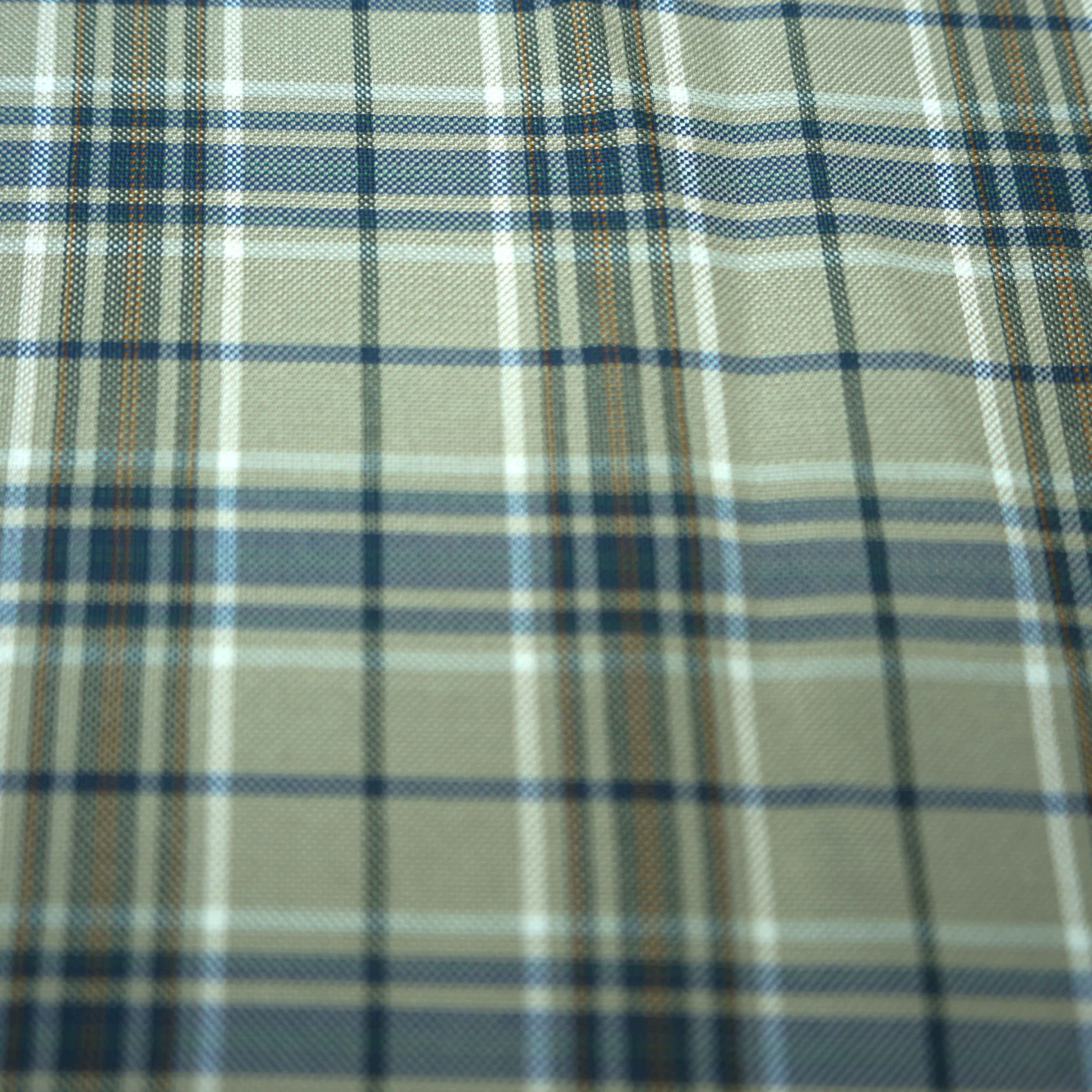 Beige Blue White Classic Checkered Dormeuil Wool DorSilk Fabric