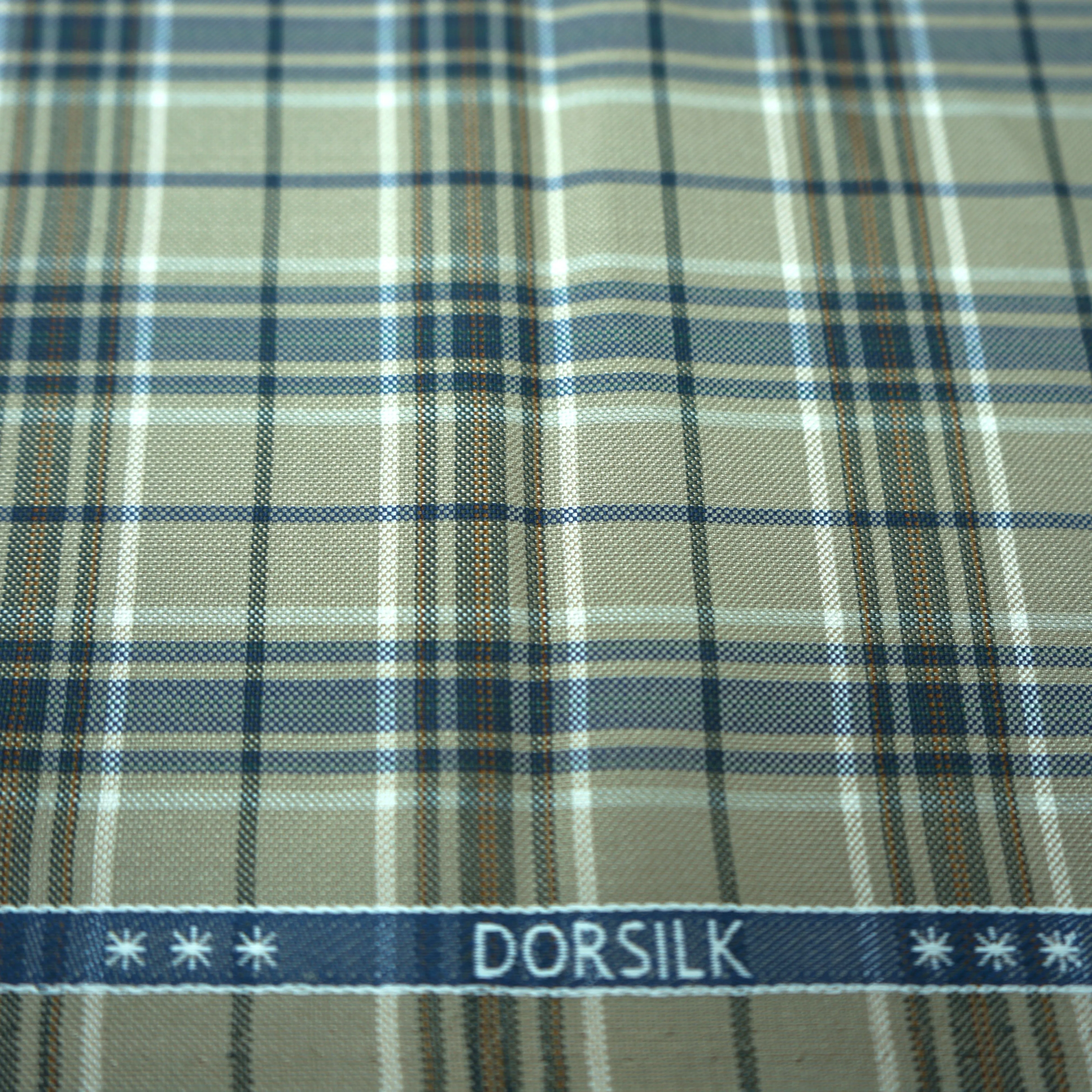 Beige Blue White Classic Checkered Dormeuil Wool DorSilk Fabric