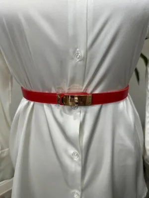Belinda - Red Belt with Gold Lock Buckle