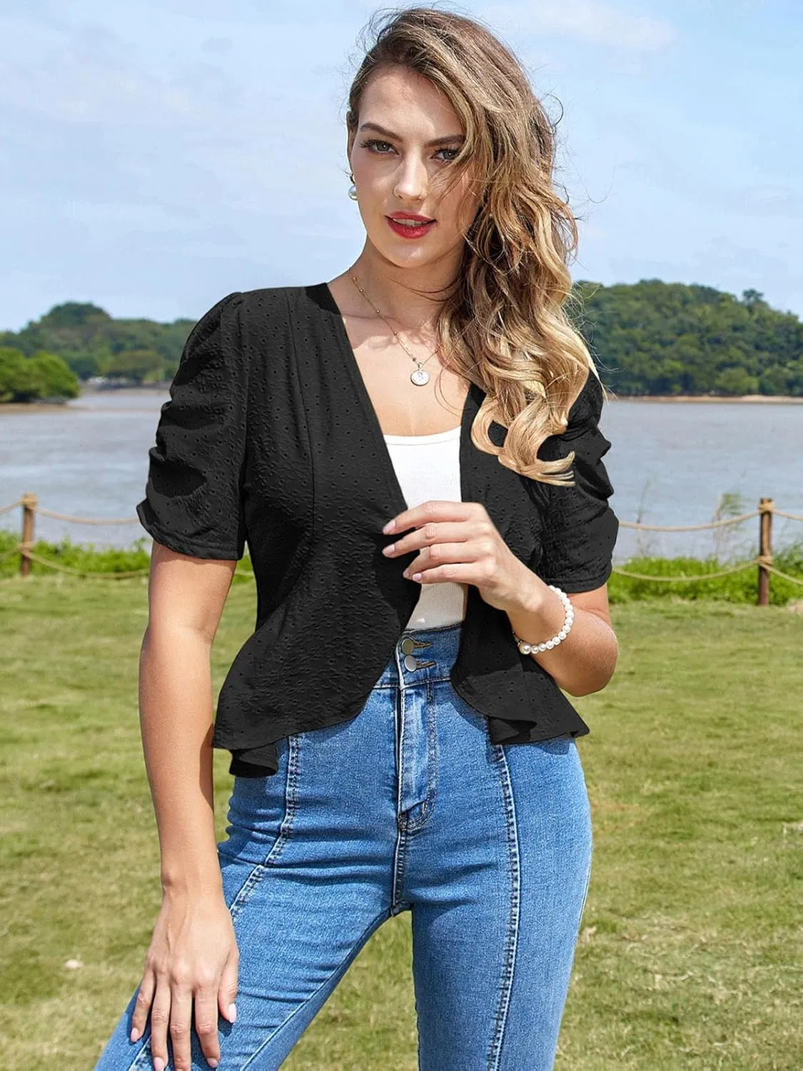 Belle Poque Women's 2025 Summer Bolero Shrug Lightweight Short Sleeve Cropped Open Front Cardigan for Dresses