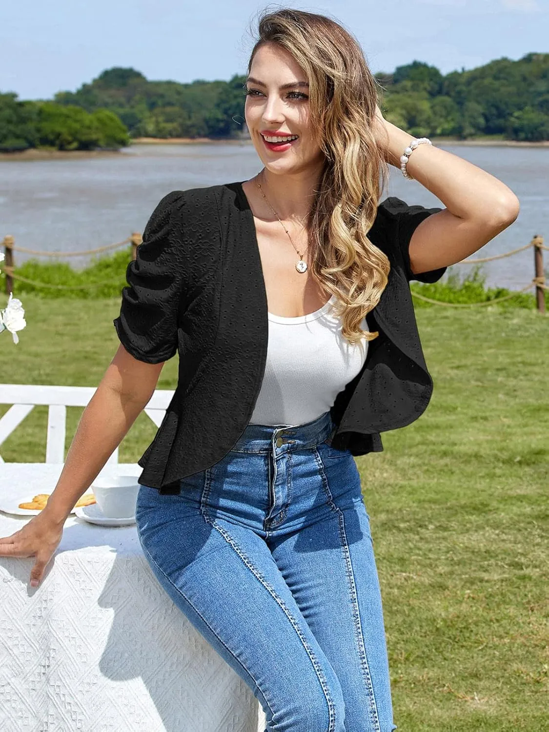 Belle Poque Women's 2025 Summer Bolero Shrug Lightweight Short Sleeve Cropped Open Front Cardigan for Dresses