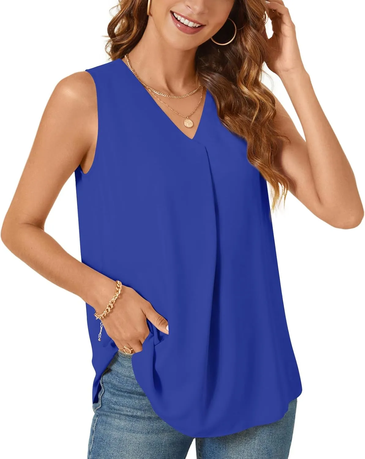 Bestbee Women's 2025 Summer Tank Tops Dressy Casual Sleeveless Chiffon Blouses V Neck Tunics Cute Business Work Shirts