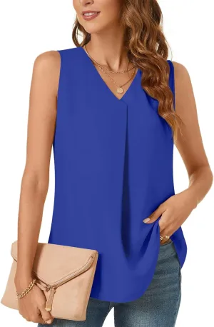 Bestbee Women's 2025 Summer Tank Tops Dressy Casual Sleeveless Chiffon Blouses V Neck Tunics Cute Business Work Shirts