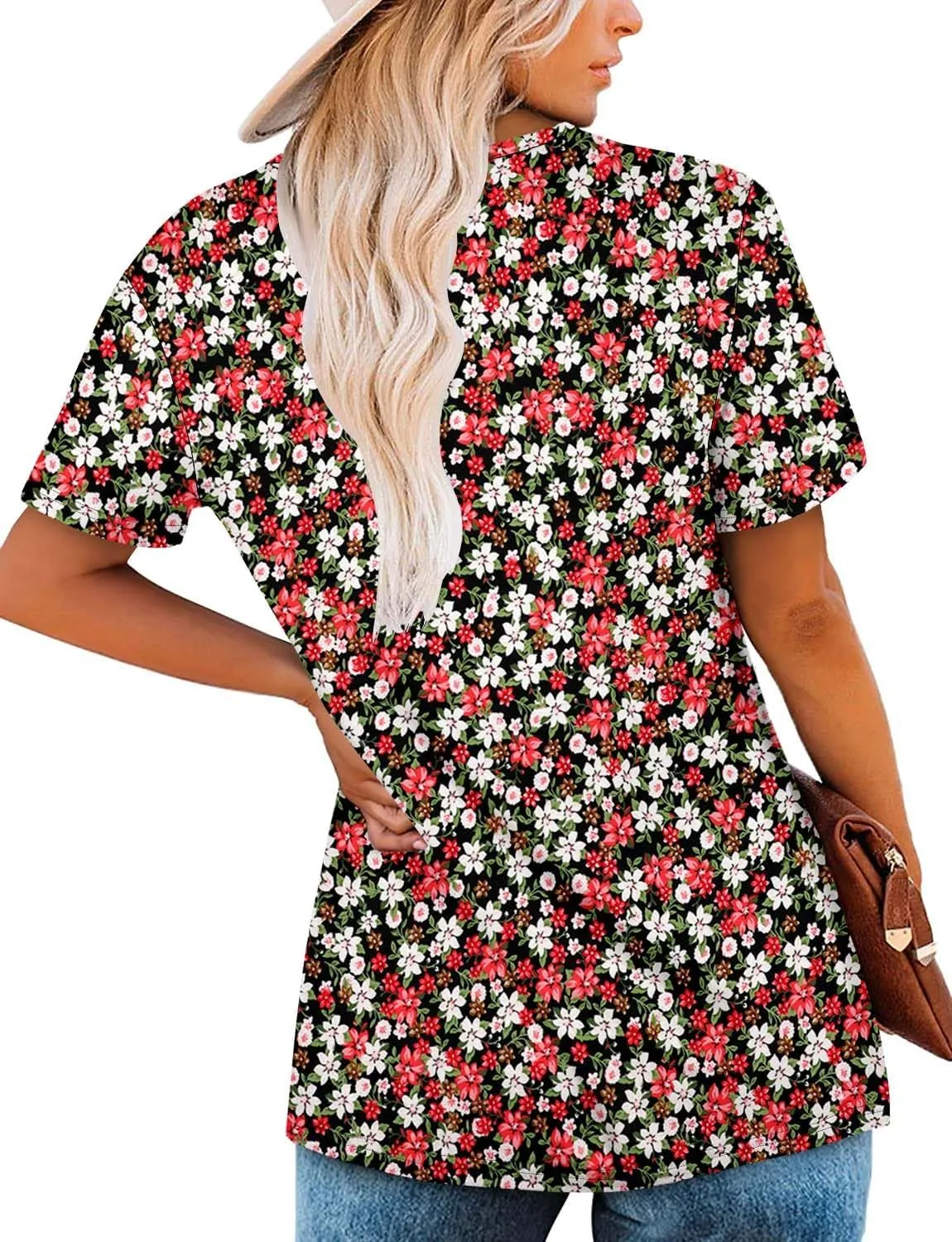 BETTE BOUTIK Womens Summer Tops Short Sleeve Pleated Square Neck Tunics Shirts Blouses S-3XL