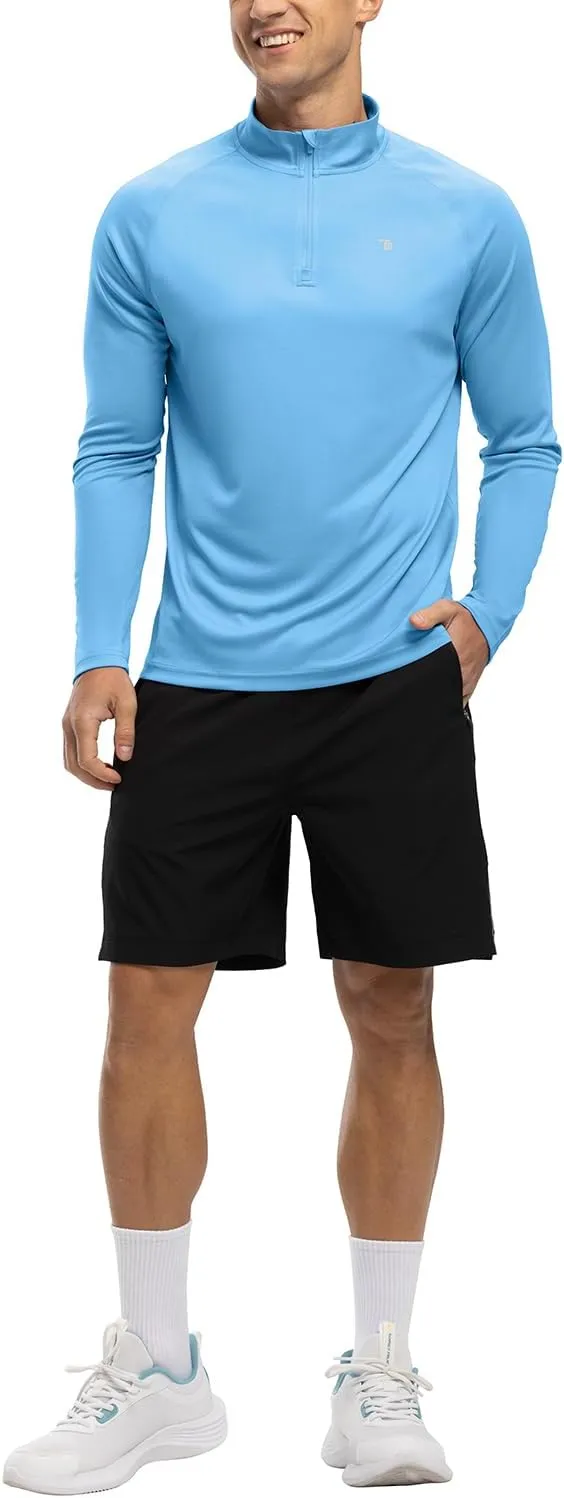 BGOWATU Men's Hiking Shirts Long Sleeve Sun Shirts UPF 50  Quarter Zip Pullover Quick Dry Rash Guard