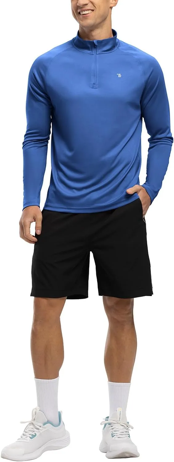 BGOWATU Men's Hiking Shirts Long Sleeve Sun Shirts UPF 50  Quarter Zip Pullover Quick Dry Rash Guard