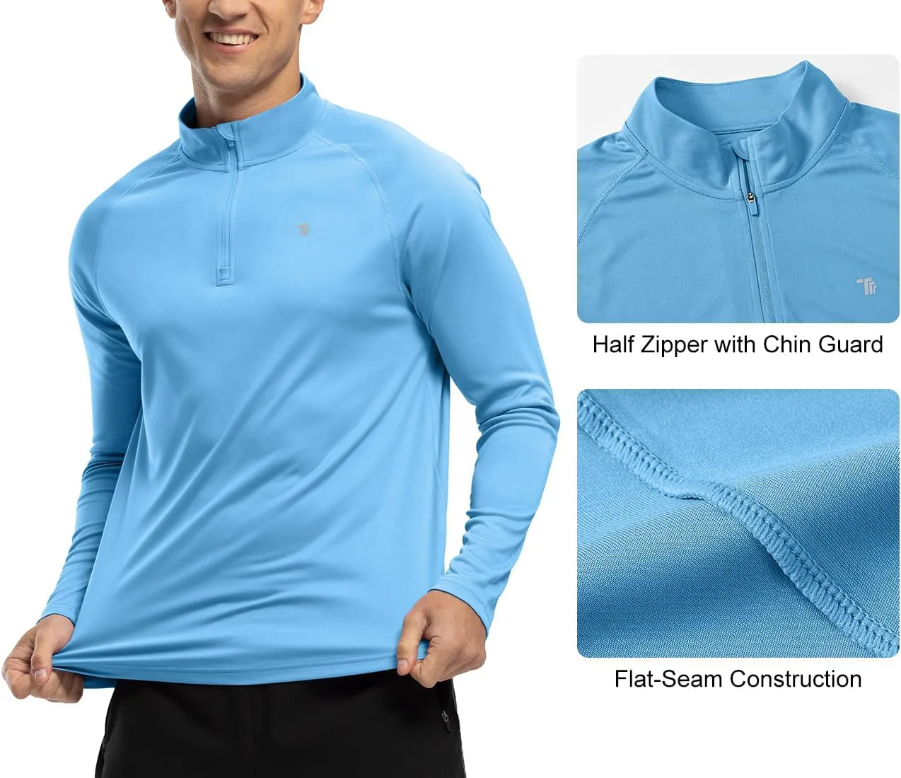 BGOWATU Men's Hiking Shirts Long Sleeve Sun Shirts UPF 50  Quarter Zip Pullover Quick Dry Rash Guard
