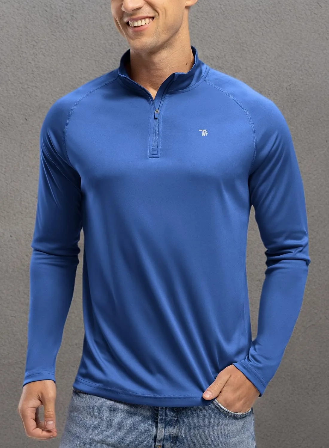 BGOWATU Men's Hiking Shirts Long Sleeve Sun Shirts UPF 50  Quarter Zip Pullover Quick Dry Rash Guard