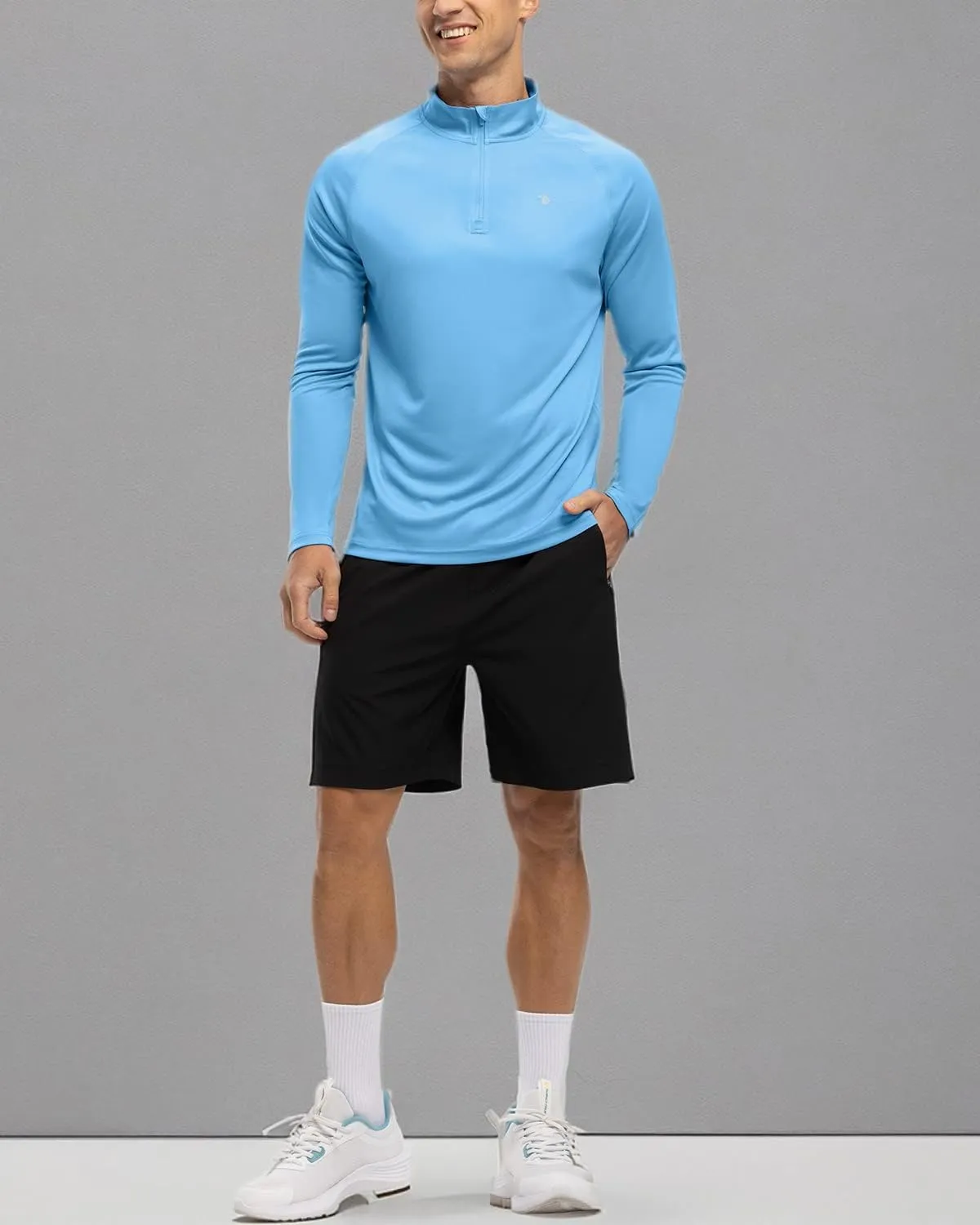 BGOWATU Men's Hiking Shirts Long Sleeve Sun Shirts UPF 50  Quarter Zip Pullover Quick Dry Rash Guard