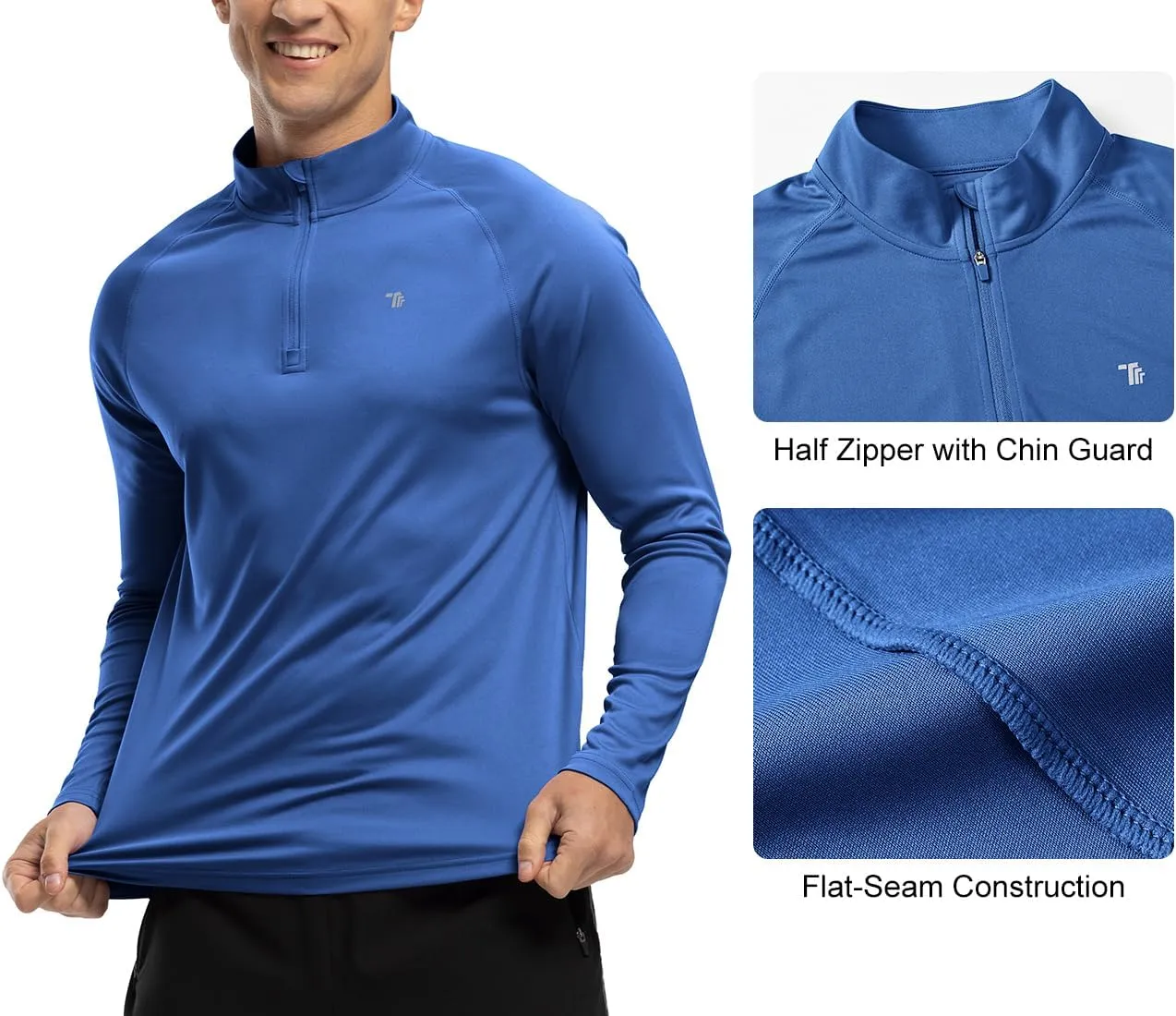 BGOWATU Men's Hiking Shirts Long Sleeve Sun Shirts UPF 50  Quarter Zip Pullover Quick Dry Rash Guard