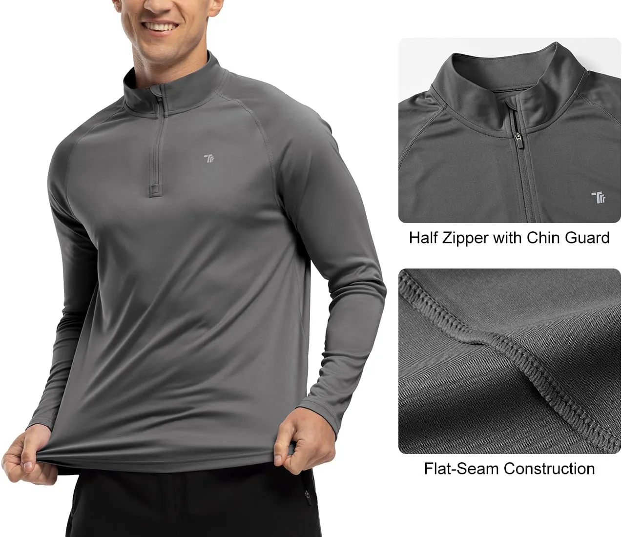 BGOWATU Men's Hiking Shirts Long Sleeve Sun Shirts UPF 50  Quarter Zip Pullover Quick Dry Rash Guard