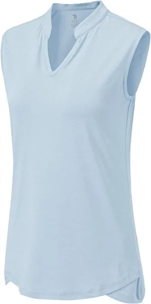 BGOWATU Women's Golf Polo T-Shirts Sleeveless V Neck Collarless Tennis Shirts UV Protection Quick Dry Lightweight