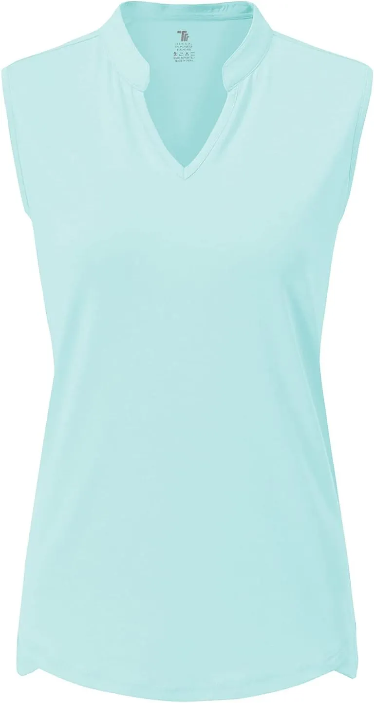 BGOWATU Women's Golf Polo T-Shirts Sleeveless V Neck Collarless Tennis Shirts UV Protection Quick Dry Lightweight
