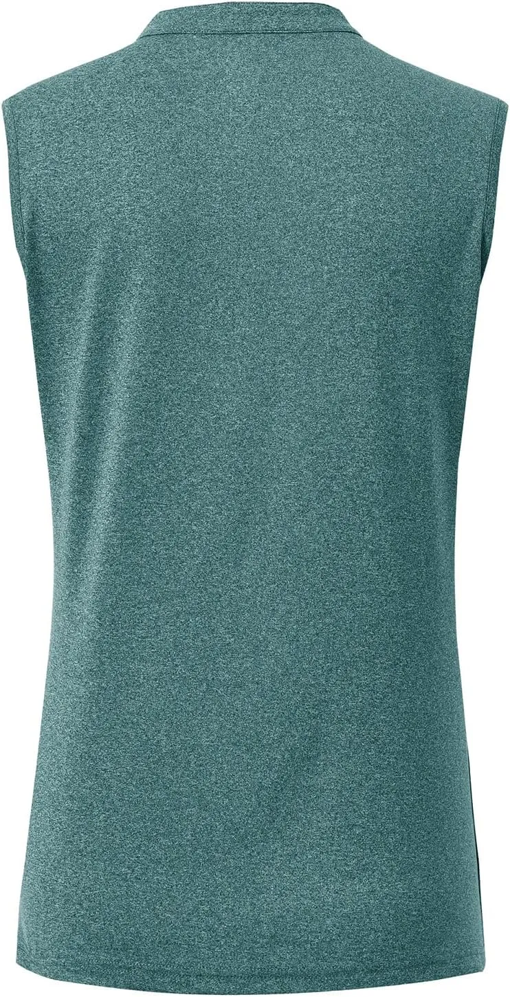 BGOWATU Women's Golf Polo T-Shirts Sleeveless V Neck Collarless Tennis Shirts UV Protection Quick Dry Lightweight