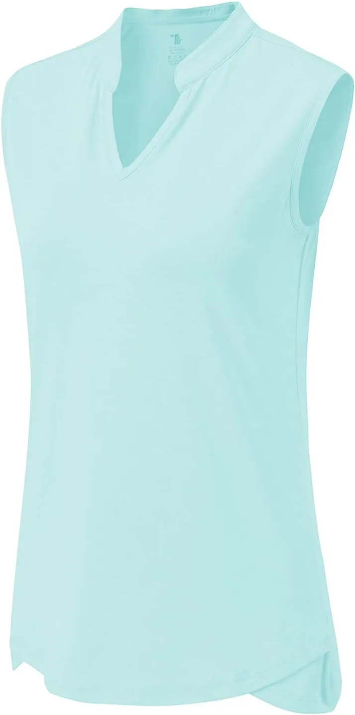 BGOWATU Women's Golf Polo T-Shirts Sleeveless V Neck Collarless Tennis Shirts UV Protection Quick Dry Lightweight