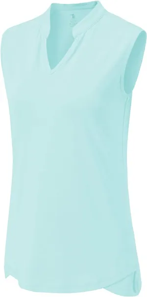 BGOWATU Women's Golf Polo T-Shirts Sleeveless V Neck Collarless Tennis Shirts UV Protection Quick Dry Lightweight