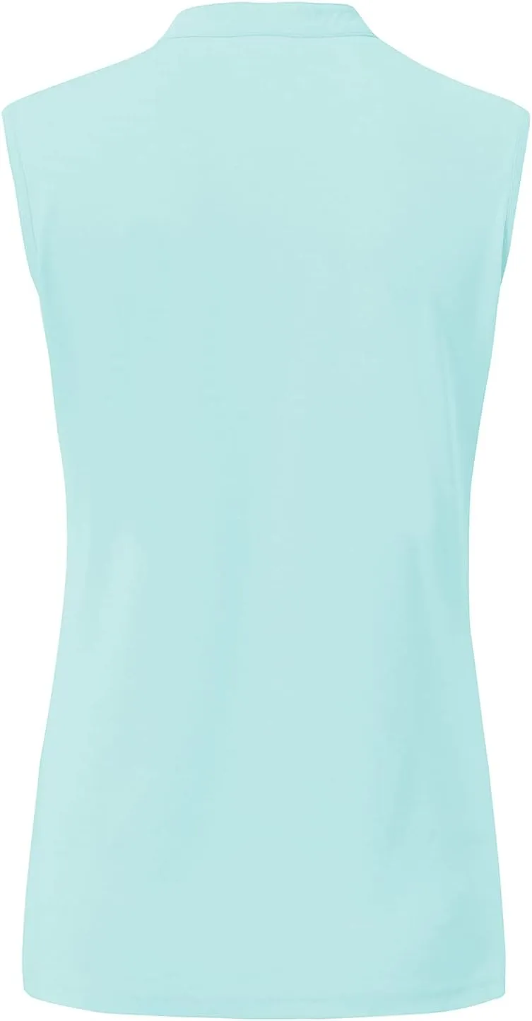 BGOWATU Women's Golf Polo T-Shirts Sleeveless V Neck Collarless Tennis Shirts UV Protection Quick Dry Lightweight