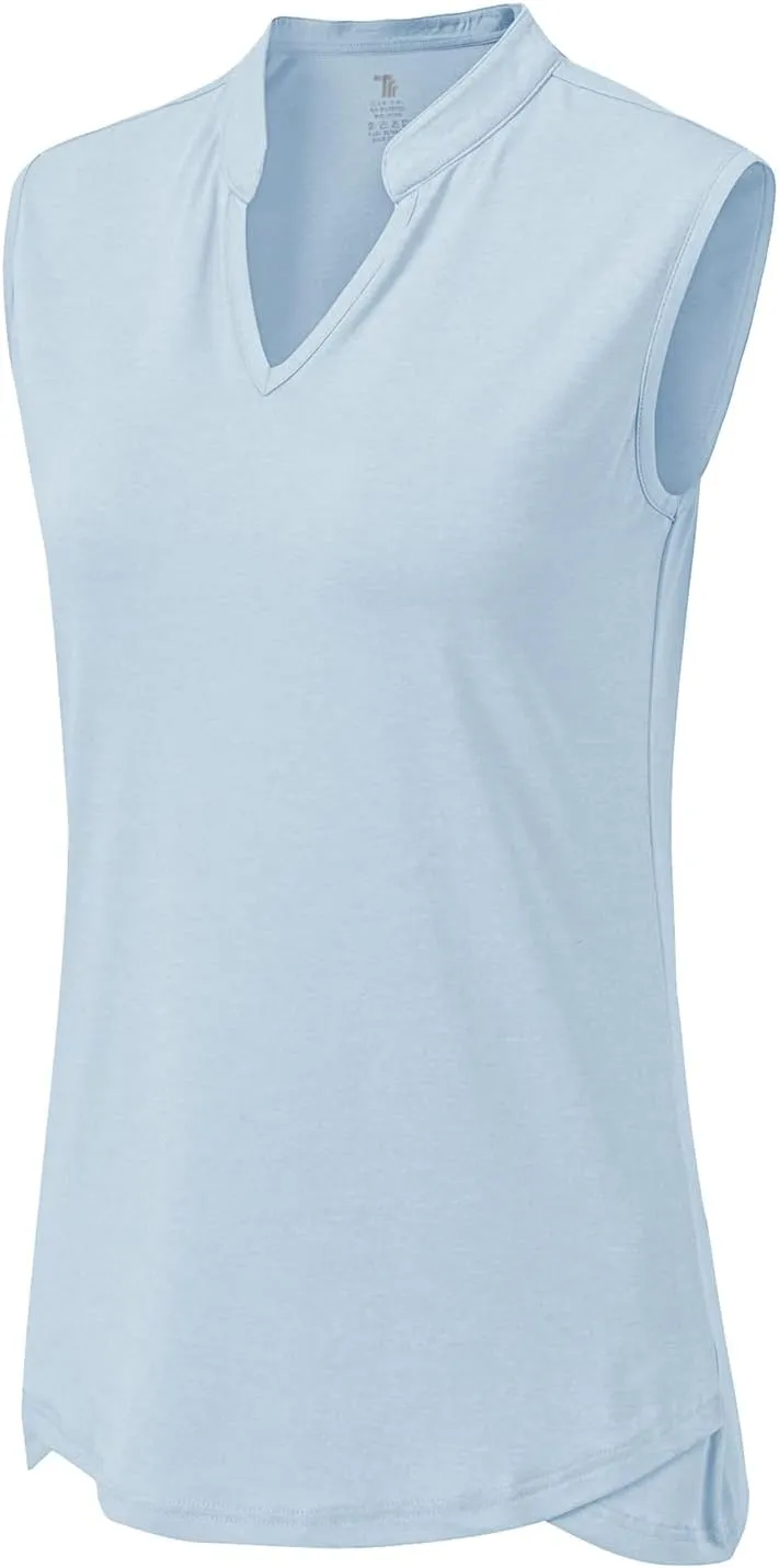 BGOWATU Women's Golf Polo T-Shirts Sleeveless V Neck Collarless Tennis Shirts UV Protection Quick Dry Lightweight