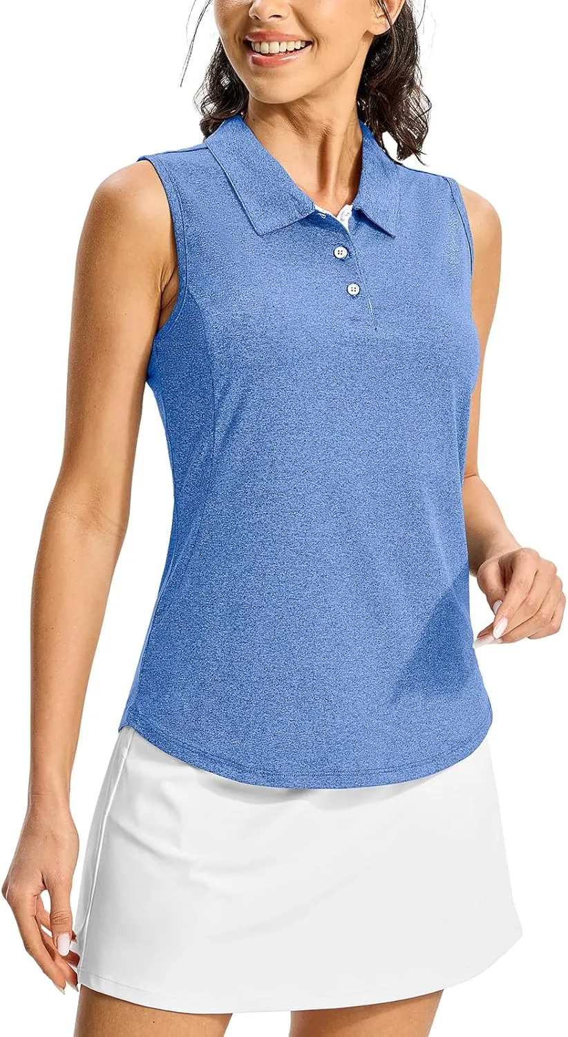 BGOWATU Women's Golf Shirts Sleeveless Polo Shirts Collared 3 Buttons Tennis Tank Tops UV Protection Quick Dry