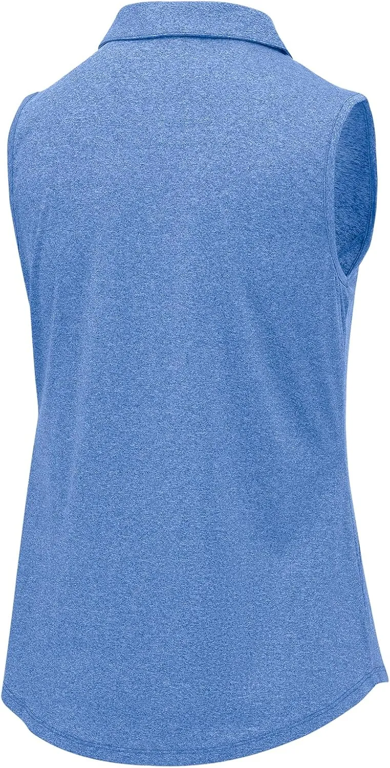 BGOWATU Women's Golf Shirts Sleeveless Polo Shirts Collared 3 Buttons Tennis Tank Tops UV Protection Quick Dry