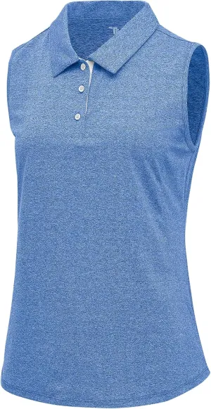 BGOWATU Women's Golf Shirts Sleeveless Polo Shirts Collared 3 Buttons Tennis Tank Tops UV Protection Quick Dry