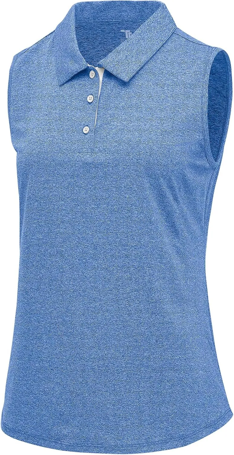 BGOWATU Women's Golf Shirts Sleeveless Polo Shirts Collared 3 Buttons Tennis Tank Tops UV Protection Quick Dry
