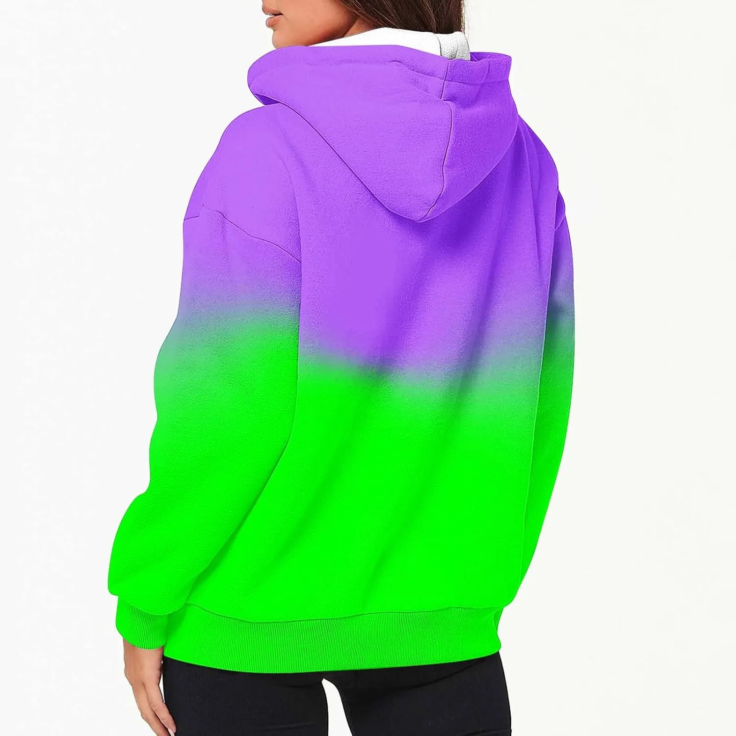 Bidobibo Zip Up Hoodie Women Gradient Color Pattern Zipper Hooded Plus Size Jacket Oversized Tunic Sweatshirt for Women