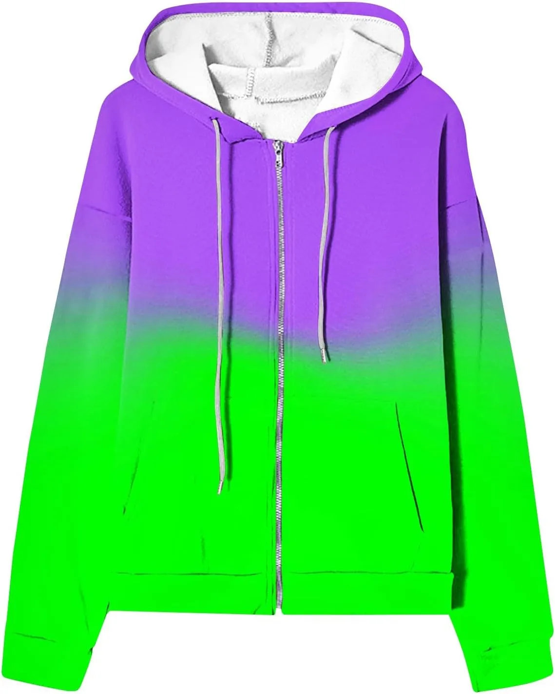 Bidobibo Zip Up Hoodie Women Gradient Color Pattern Zipper Hooded Plus Size Jacket Oversized Tunic Sweatshirt for Women