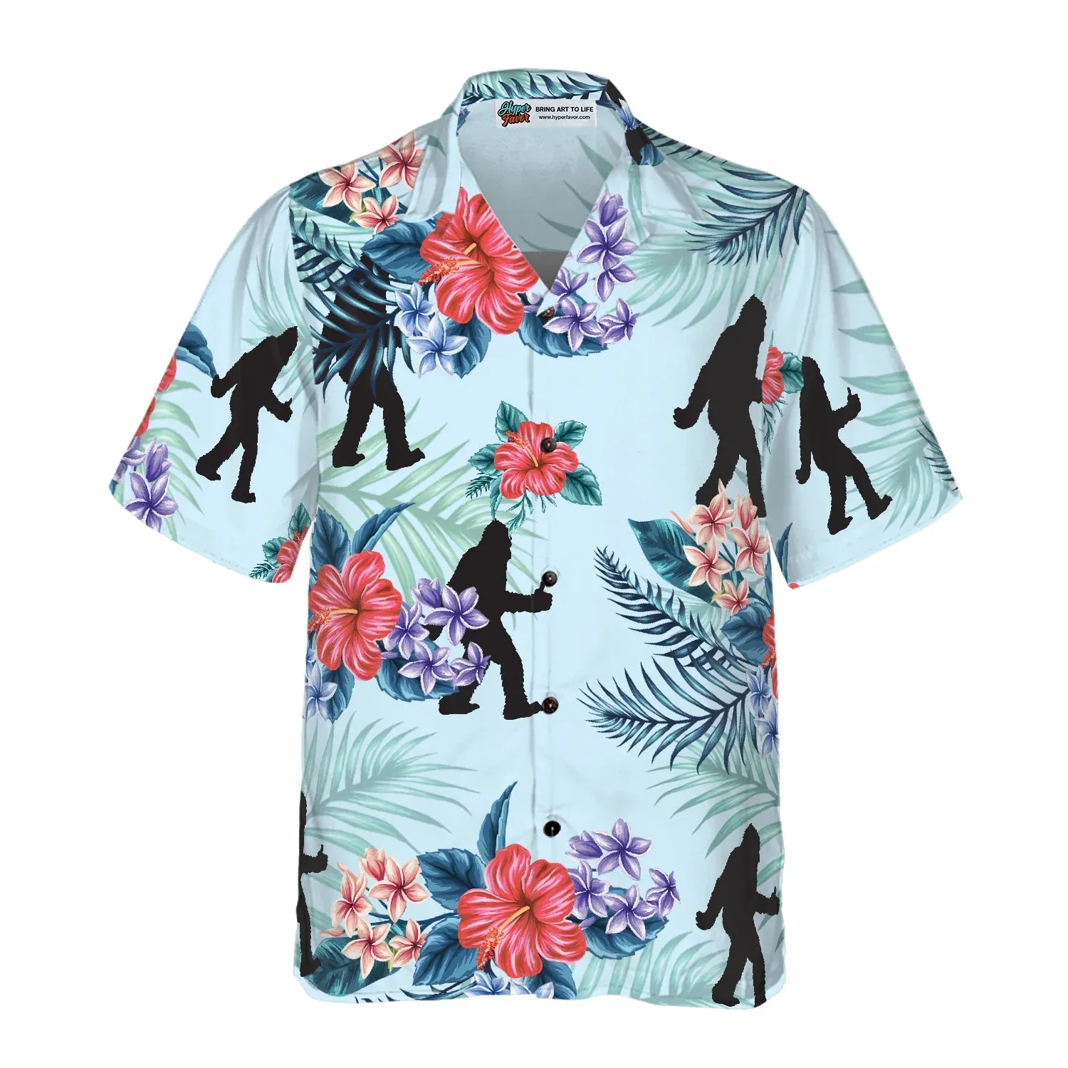 Bigfoot Bluebonnet Bigfoot Hawaiian Shirt, Arctic Blue Texas Floral And Leaves Bigfoot Shirt For Men, Bigfoot Tropical Flowers Aloha Shirt For Men, Perfect Gift For Summer Lovers, Friends, Husband, Boyfriend, Family