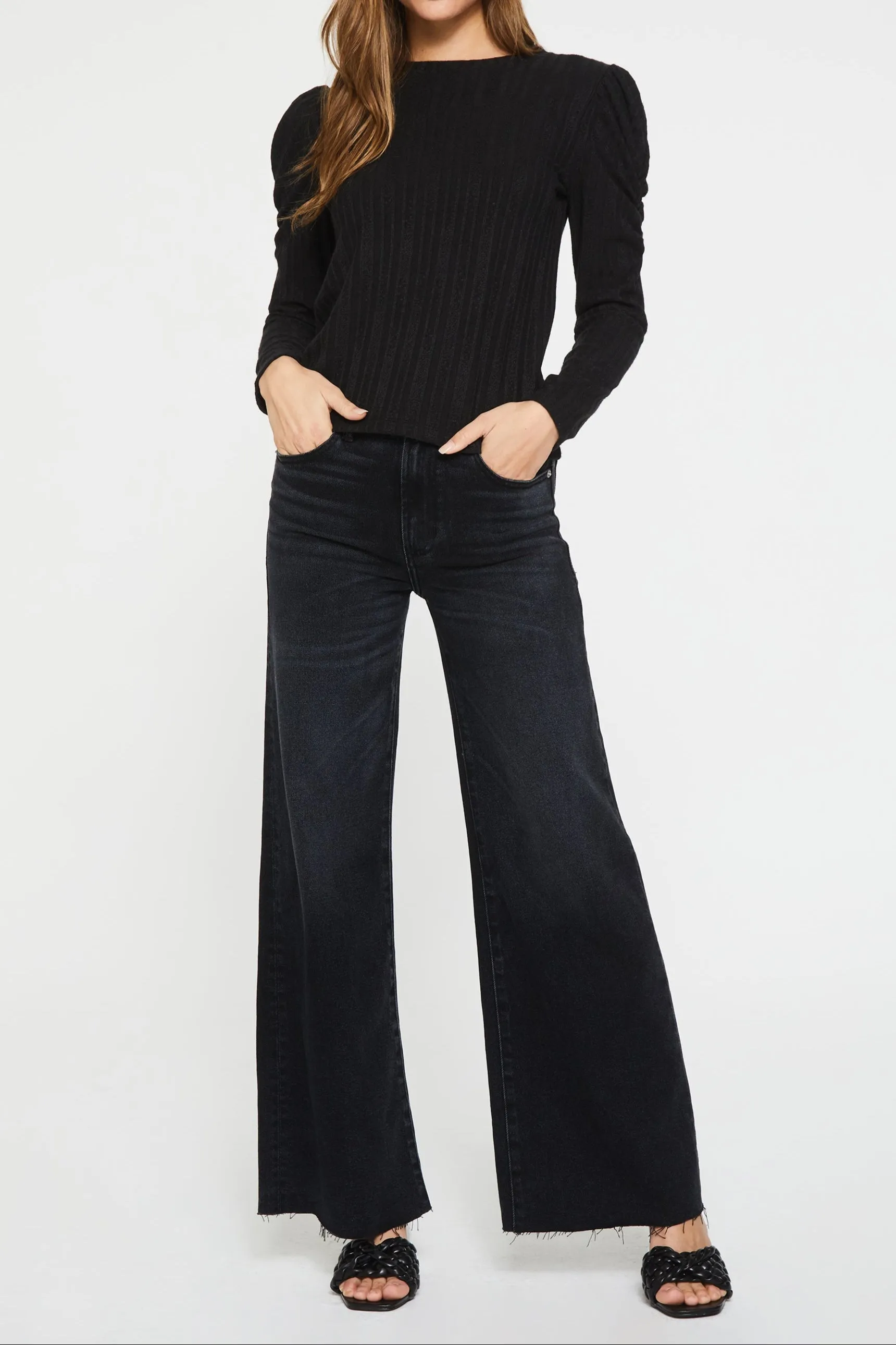 BILLY SHIRRED TOP BLACK