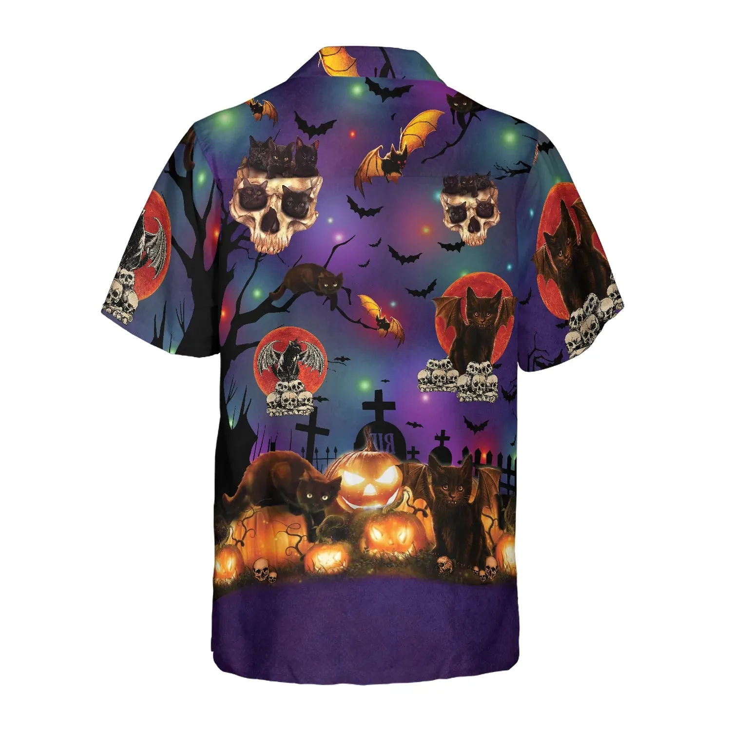 Black Cat And Skull Hawaiian Shirt, Halloween Hawaiian Shirt For Men - Perfect Gift Husband, Wife, Boyfriend, Girlfriend, Family, Friends