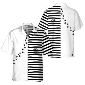 Black Cat Paw Print Hawaiian Shirt, Cat Themed Gift For Cat Lovers, Best Gift For Husband, Boyfriend, Friends, Family