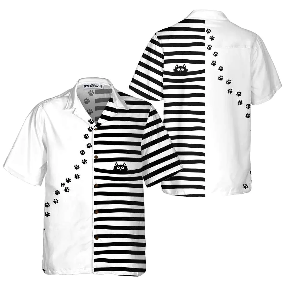 Black Cat Paw Print Hawaiian Shirt, Cat Themed Gift For Cat Lovers, Best Gift For Husband, Boyfriend, Friends, Family
