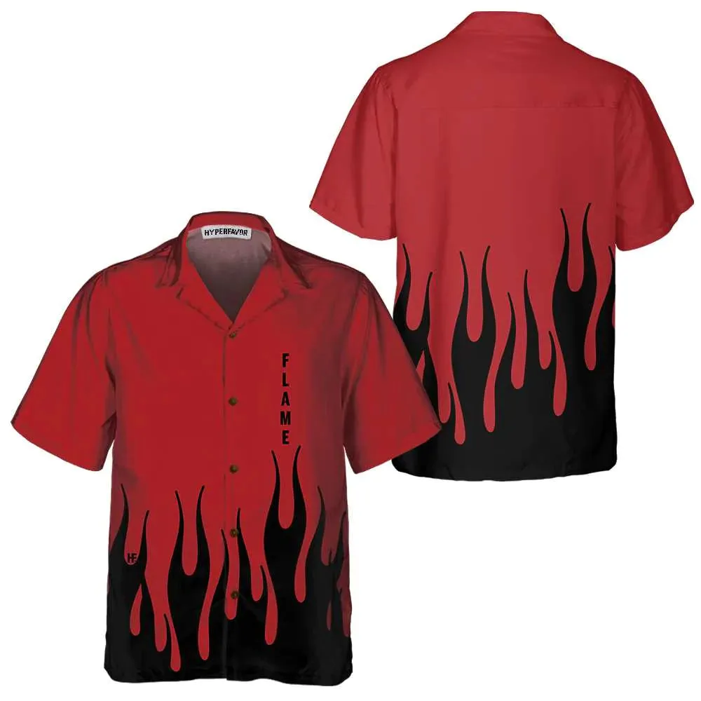 Black Flame Hawaiian Shirt, Short Sleeve Flame Shirt For Men, Flame Print Shirt, Anniversary, Valentine Gift For Husband, Boyfriend, Lovers