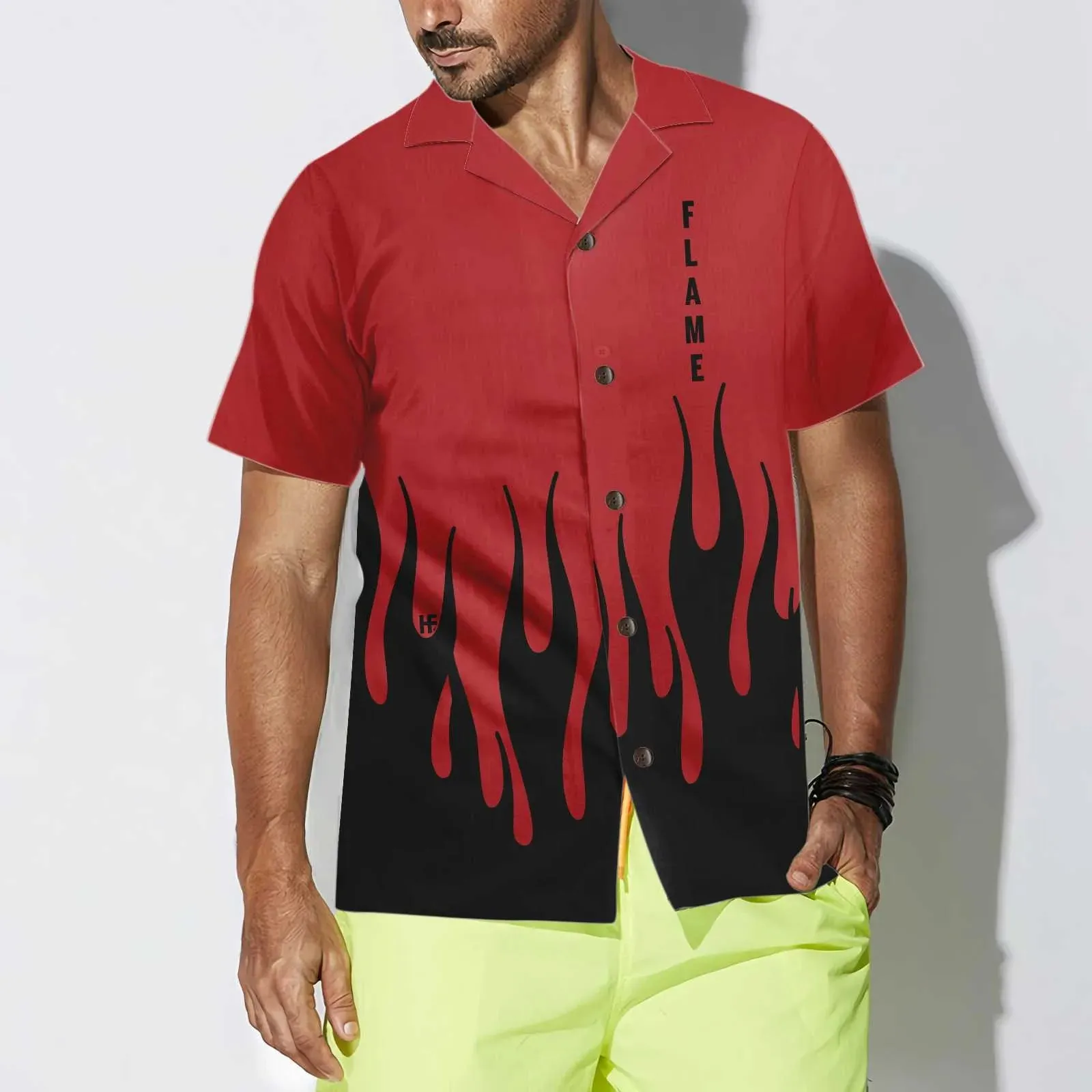 Black Flame Hawaiian Shirt, Short Sleeve Flame Shirt For Men, Flame Print Shirt, Anniversary, Valentine Gift For Husband, Boyfriend, Lovers